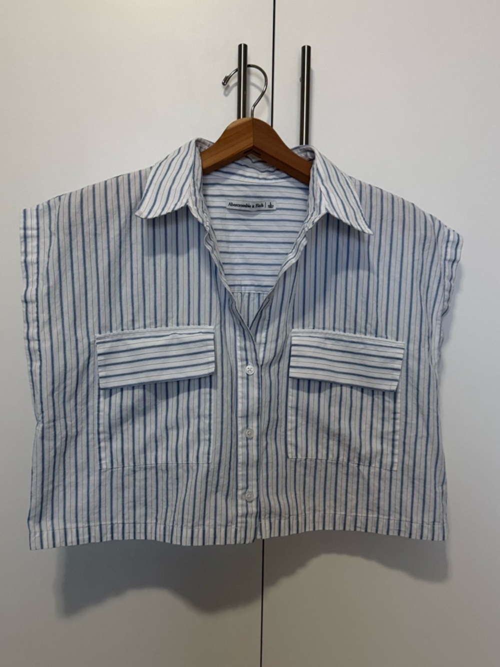 Abercrombie & Fitch Striped Sleeveless Crop Boxy Button Down Shirt